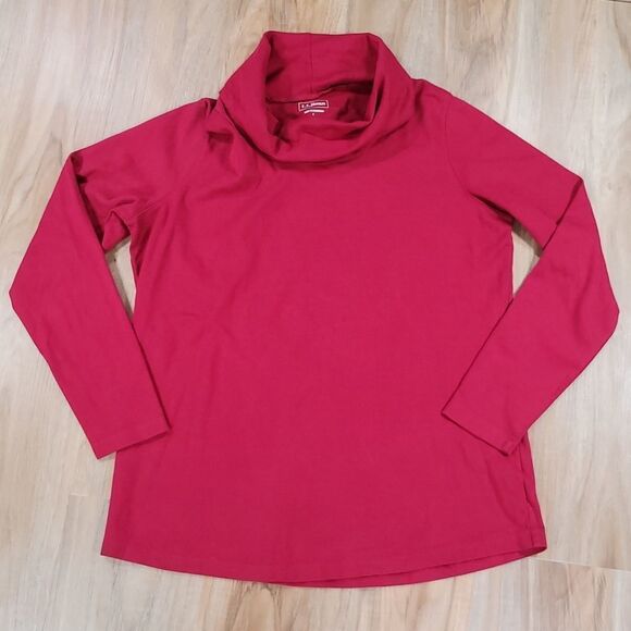🔺️LL Bean Maroon Cowl Neck Stretchy Long Sleeve Top Large - Picture 1 of 8